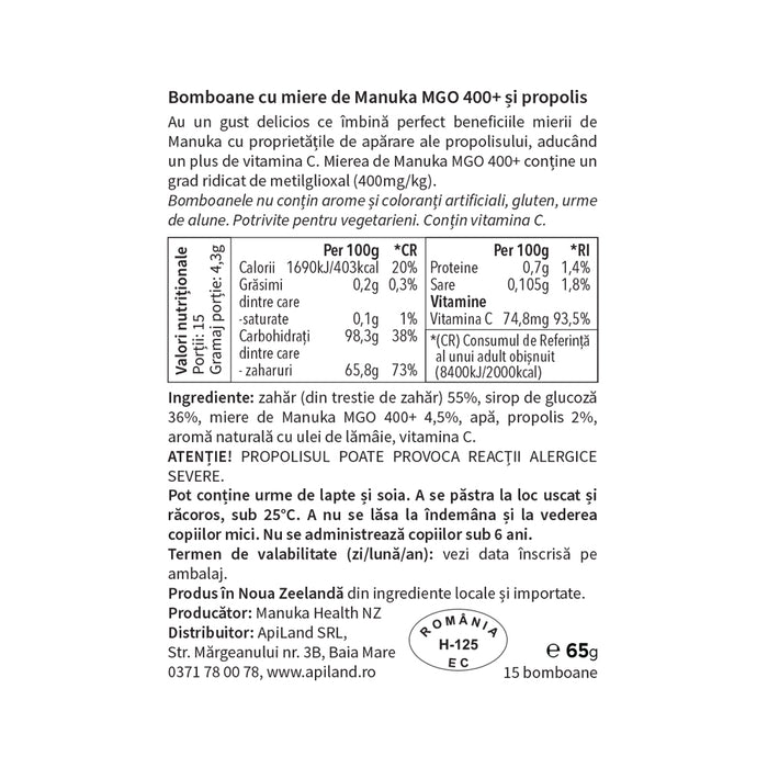 BOMBOANE CU MIERE DE MANUKA MGO™ 400+ ȘI PROPOLIS - 65g 2