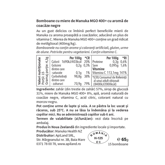 BOMBOANE CU MIERE DE MANUKA MGO™ 400+ ȘI COACĂZE - 65g 3