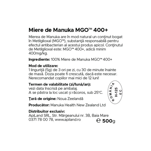 Miere Manuka MGO 400+ - 500g 2