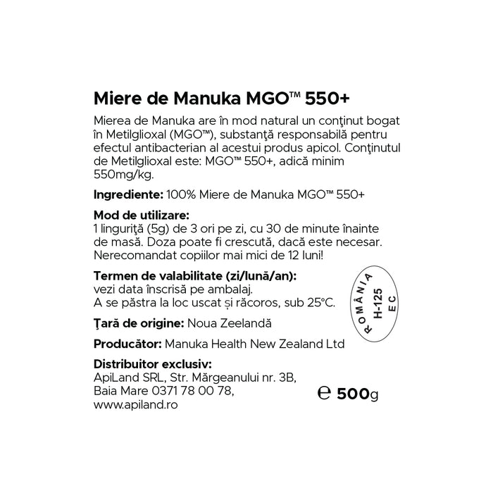 Miere Manuka MGO 550+ - 500g 2