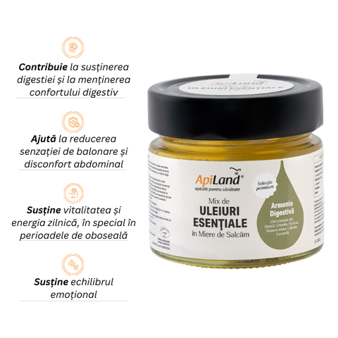 Miere de salcâm cu Mix de Uleiuri Esențiale (mentă, lămâie, ghimbir, lavandă, fenicul, anason stelat) - pentru digestie, 250 g 2