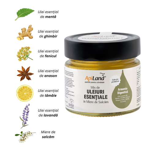 Miere de salcâm cu Mix de Uleiuri Esențiale (mentă, lămâie, ghimbir, lavandă, fenicul, anason stelat) - pentru digestie, 250 g 3