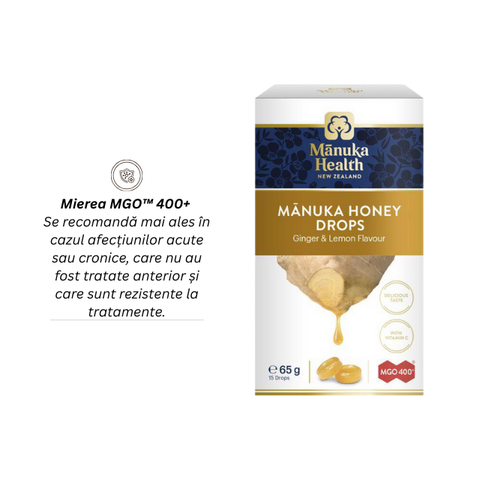 BOMBOANE CU MIERE DE MANUKA MGO™ 400+, GHIMBIR ȘI LĂMÂIE - 65g 2