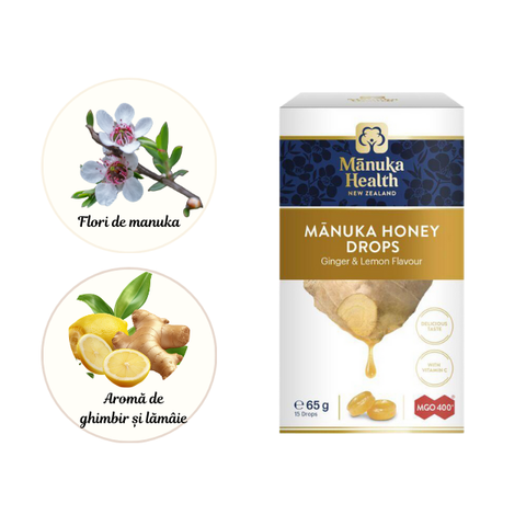 BOMBOANE CU MIERE DE MANUKA MGO™ 400+, GHIMBIR ȘI LĂMÂIE - 65g 3
