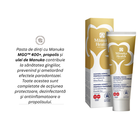 Pastă de dinți fără fluor, cu miere de Manuka MGO 400+, Propolis și ulei de Manuka - 75 ml 2