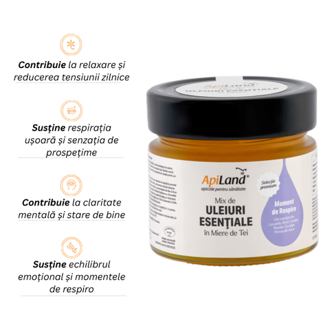 Miere de tei cu Mix de Uleiuri Esențiale (lămâie, lavandă, brad, tămâie, eucalipt, portocală dulce) - pentru stil de viata sanatos, 250 g 2