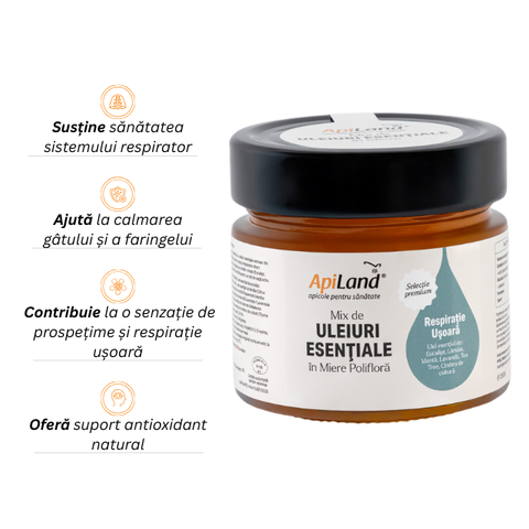 Miere Polifloră cu Mix de Uleiuri Esențiale (eucalipt, lămâie, mentă, lavandă, tea tree, cimbrișor) - pentru respirație, 250 g 2