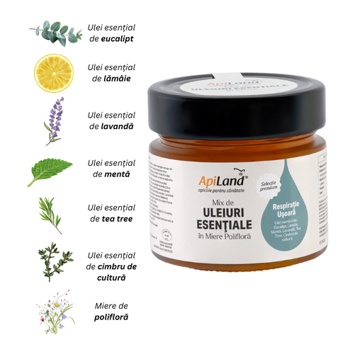 Miere Polifloră cu Mix de Uleiuri Esențiale (eucalipt, lămâie, mentă, lavandă, tea tree, cimbrișor) - pentru respirație, 250 g 3