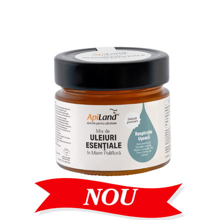 Miere Polifloră cu Mix de Uleiuri Esențiale (eucalipt, lămâie, mentă, lavandă, tea tree, cimbrișor) - pentru respirație, 250 g