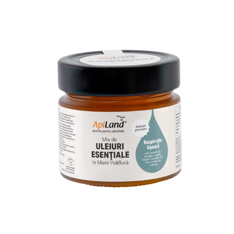 Miere Polifloră cu Mix de Uleiuri Esențiale (eucalipt, lămâie, mentă, lavandă, tea tree, cimbrișor) - pentru respirație, 250 g